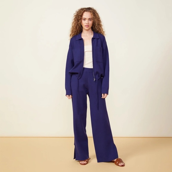 NWT Monrow Supersoft Sweater Knit Slit Navy Lounge Pants Size - Picture 2 of 5